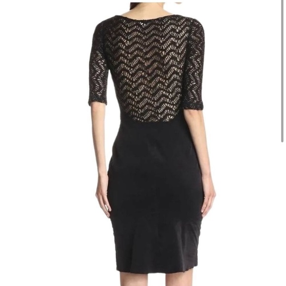 L'Agence Black Chevron Metallic Velvet Sheath Dress Wool Blend Womens 8 - Picture 2 of 12